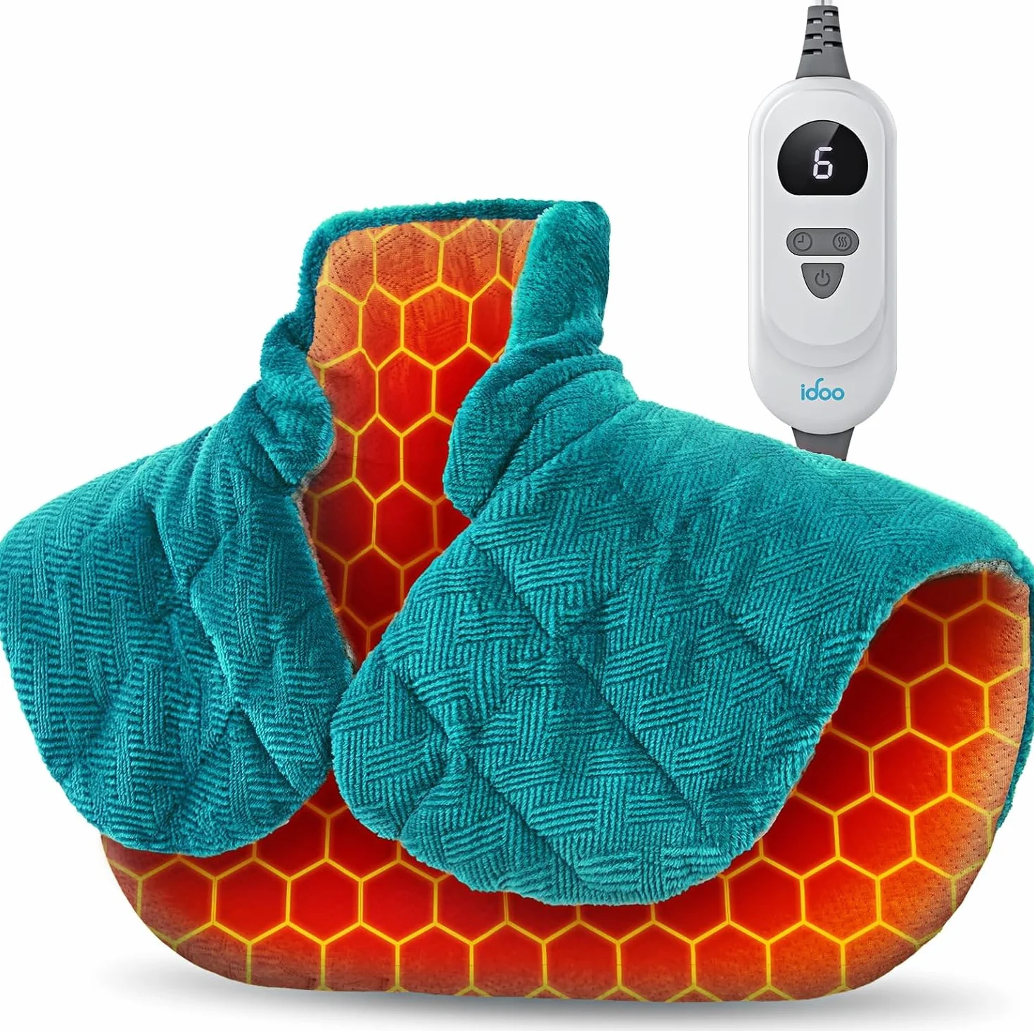 iDOO Nackenwärmer, 6 Wärmestufen 4 Timern, 2.89lb Graphen Heizkissen Nacken Schulter, Wärmekissen Elektrisch, 0.5-2h Abschaltautomatik, Flanell Waschbar, Geschenke für Frauen Männer-48x61cm