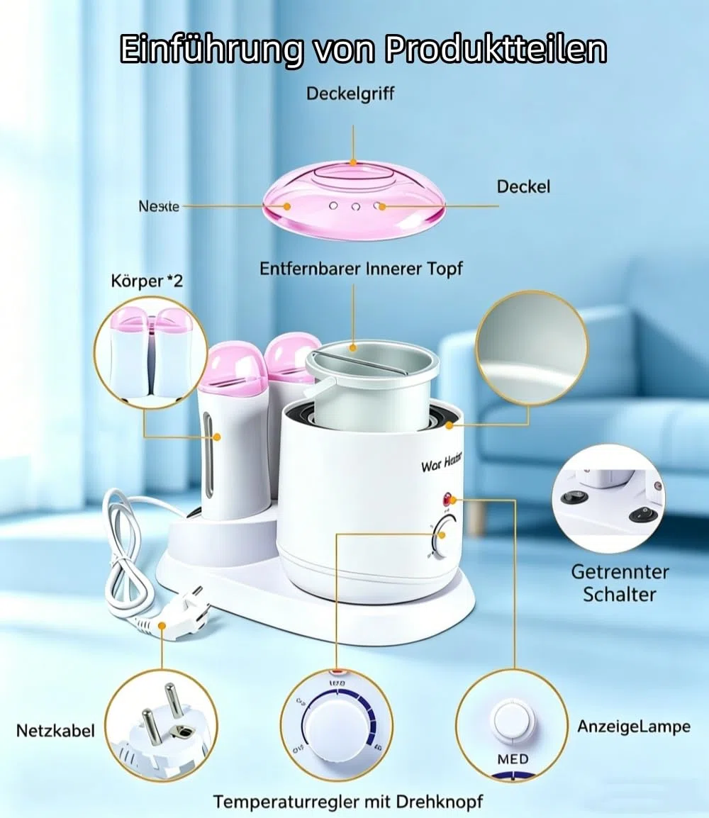 Wachswärmer 3-in-1 800ml, Temperature Control Verstellbar Wachsschmelzmaschine, Professioneller Wachserhitzer für Haarentfernungsmittelfür Enthaaren Von Beinen Und Körper Frauen und Männer