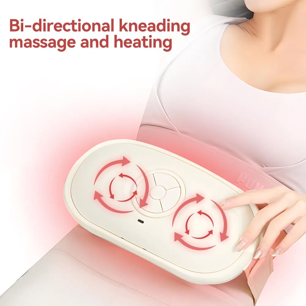 Elektrisches Bauchmassagegerät mit Wärmefunktion, tragbares Abdominale Massagegerät mit Zwei Scheiben gegen Verstopfung und Regelschmerzen, Verdauungshilfe für Zuhause und Büro