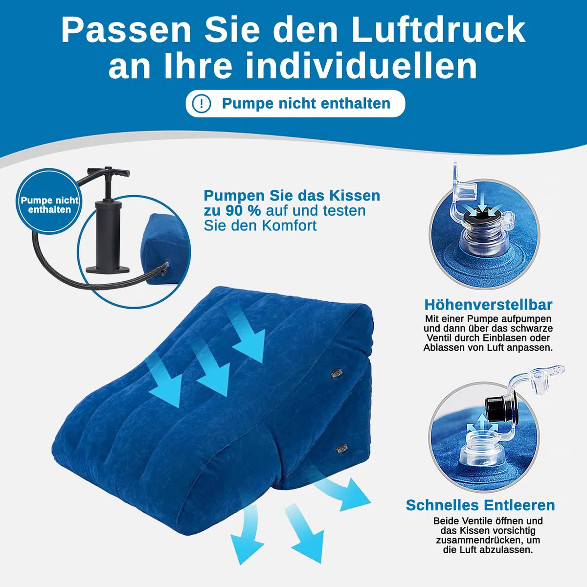 Aufblasbares Keilkissen-Set, Beinkissen für Bett und Reisen, kompakt mobil. | Leichtes Design für erhöhte Position, stabile Unterstützung, einfache Nutzung und platzsparende Lagerung nach Gebrauch daheim