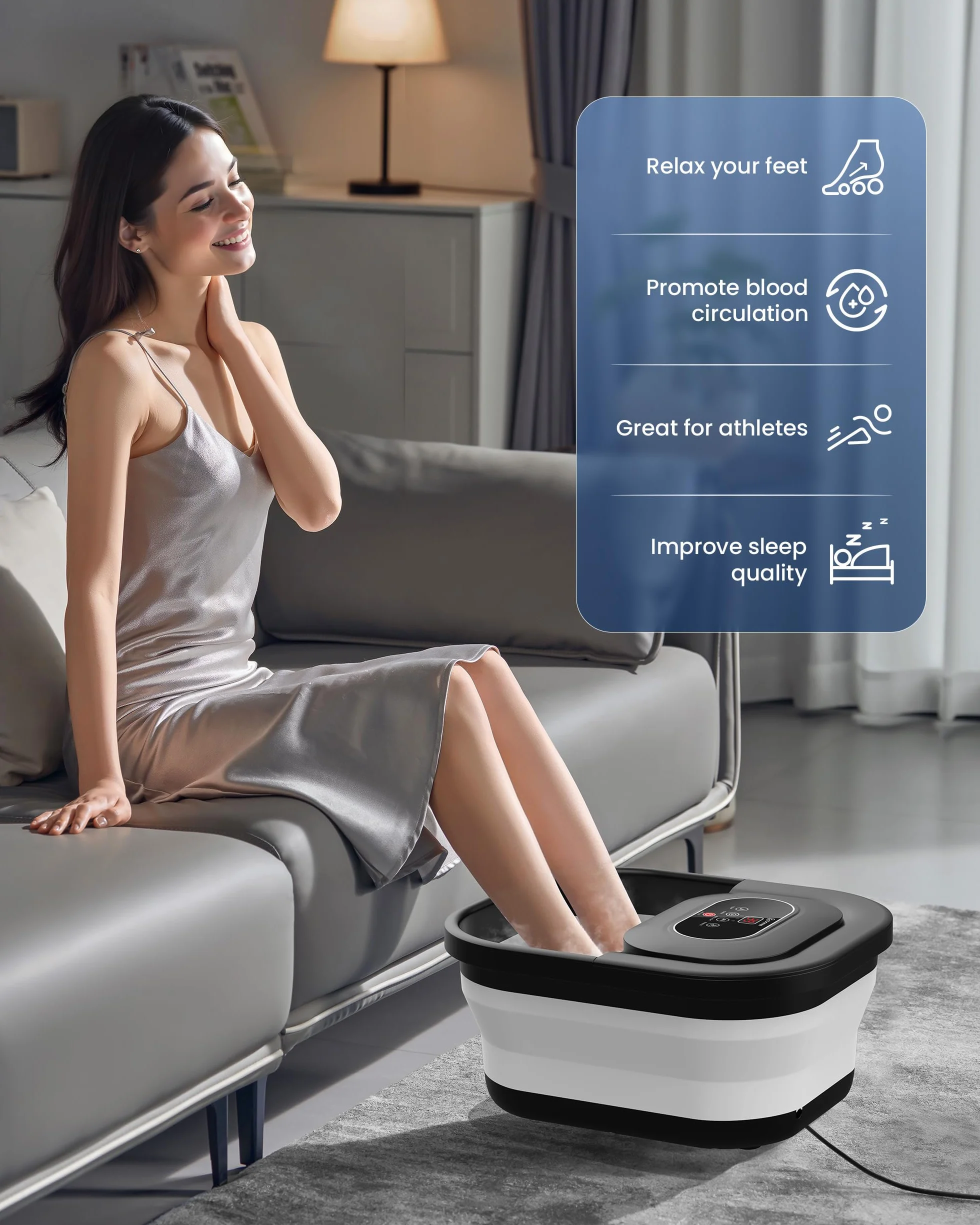 COMFIER Fußbad Massagegerät mit Heizung,Faltbare Elektrische Fussbad,Fußbadewanne mit Wärme und Blasen,35℃-48℃ Temperaturregelung,Massage-Rollen,Bimsstein, Vibration,Timer,Geschenke für Frauen Männer
