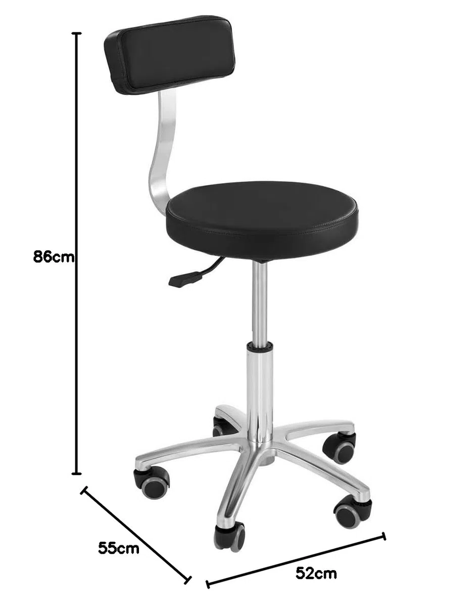 Physa Terni Black Arbeitsstuhl mit Rückenlehne Drehstuhl mit Rollen (Höhenverstellbar 46–60 cm, Stahlgestell, Eco-Leder) Schwarz