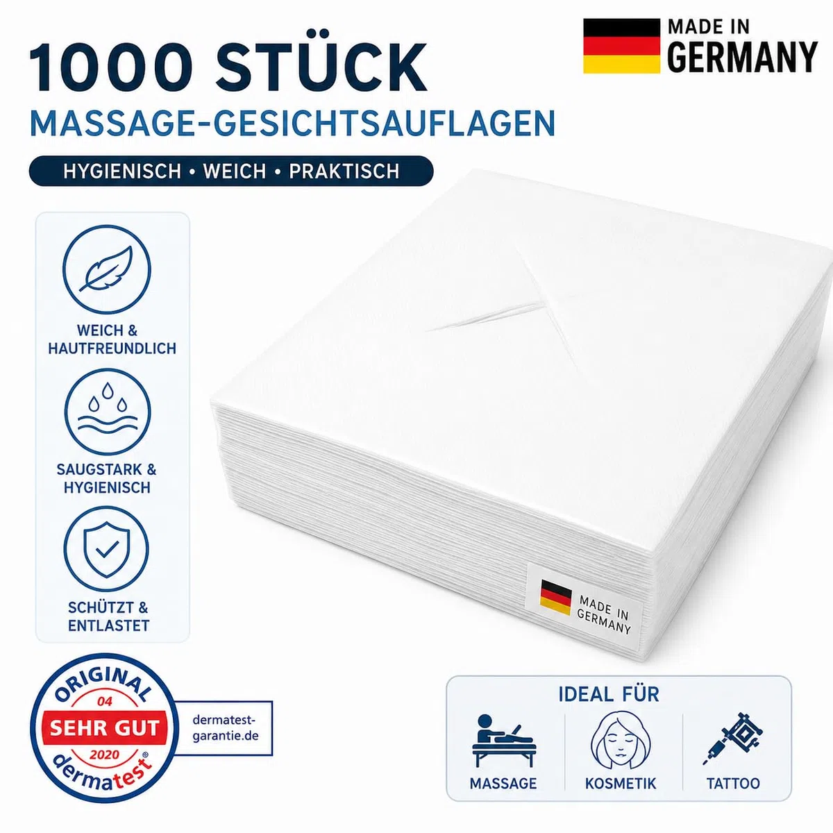 SPARPAKET 1000 Stück Massage-Gesichtsauflage (10x100er Pack) Nasenschlitztücher 300x210mm