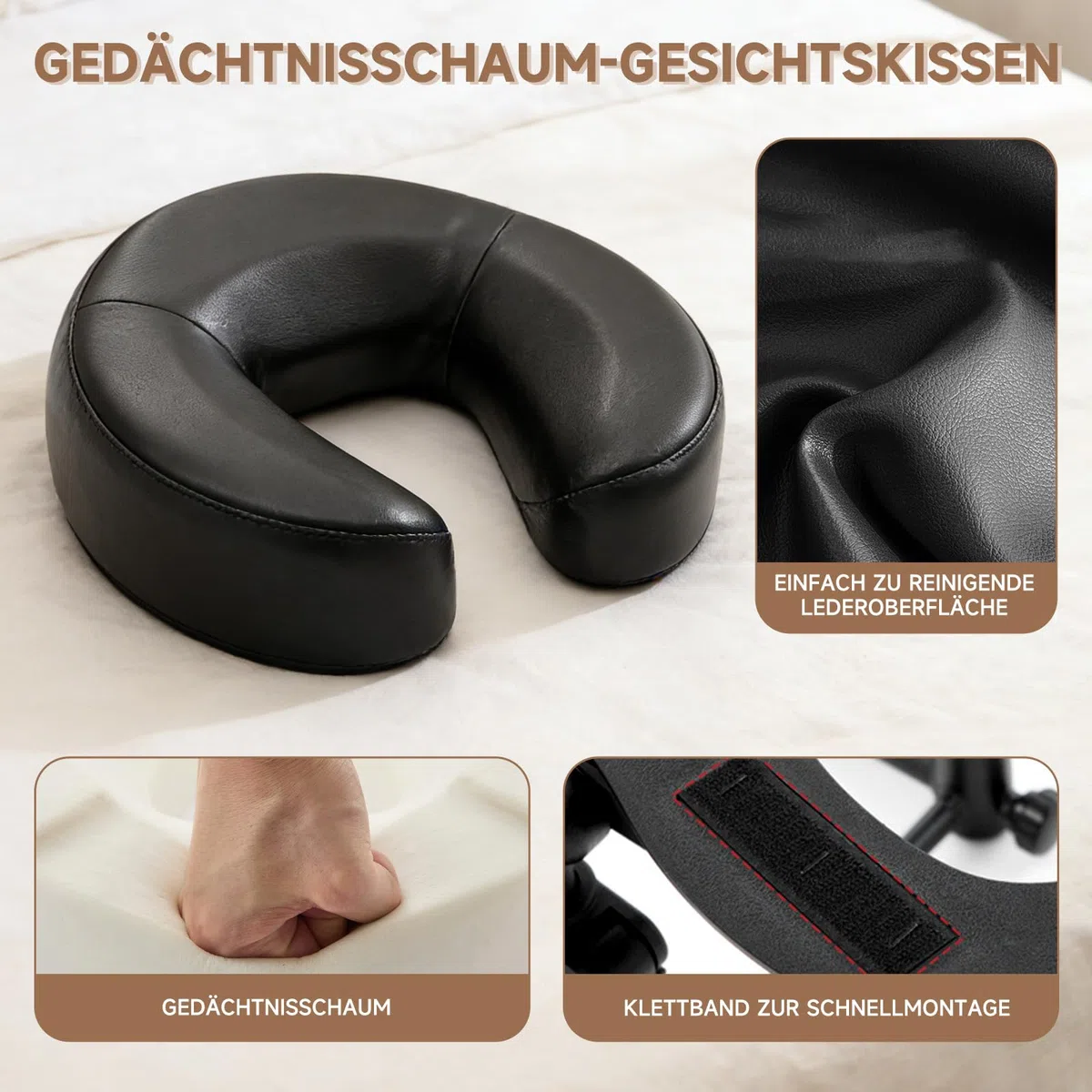 Massage Kopfstütze für Bett, Höhe 14–45 cm, Ergonomische Kopfstütze & Kissen mit Gesichtsschlitz, kompatibel mit Massageliege, Massagetisch, Kosmetikliege, Kopf Massage Zubehör, mit Armlehne
