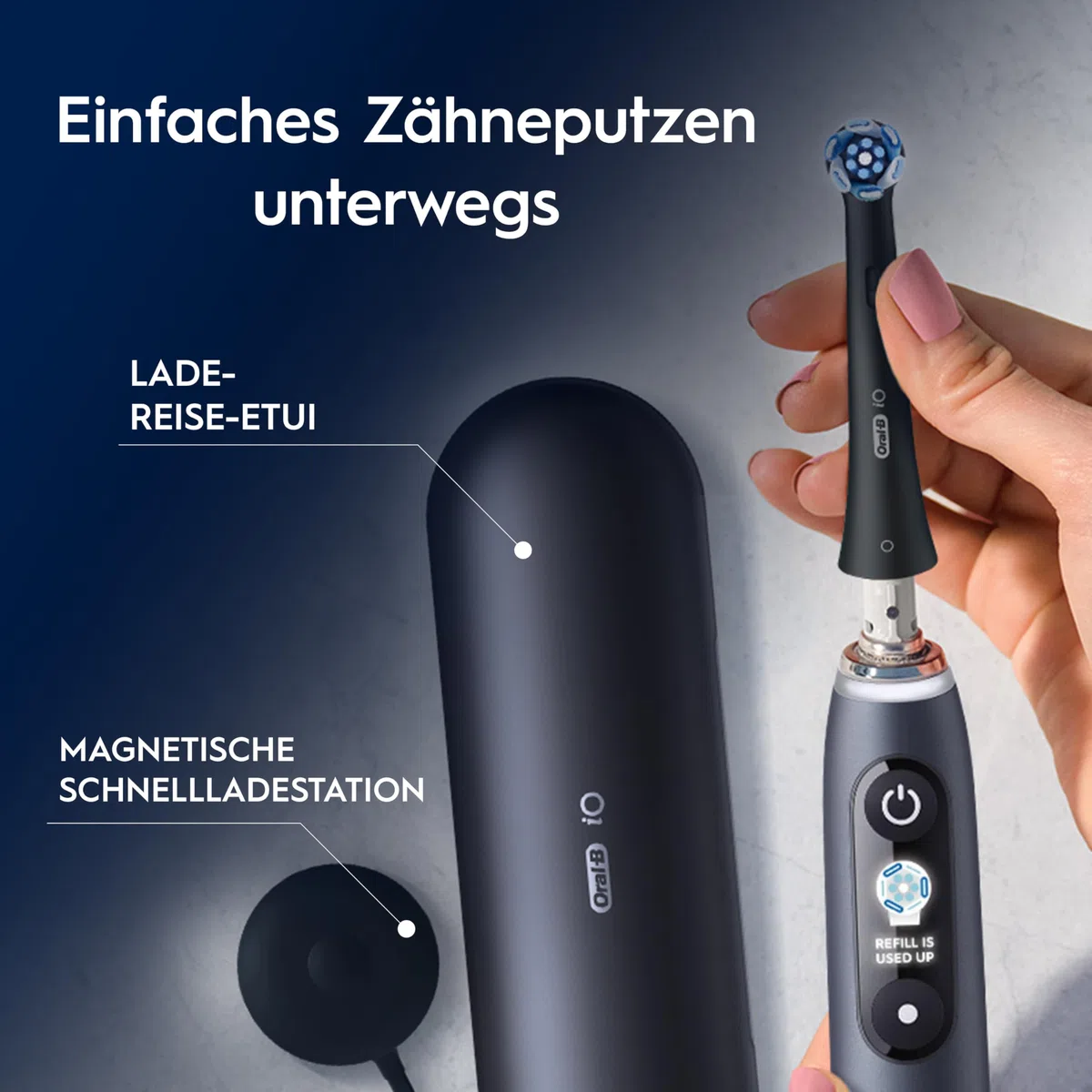 Oral-B iO Series 9 Elektrische Zahnbürste, Schwarz | Inkl. 3 Aufsteckbürsten, Lade-Reise-Etui, CHIP Testsieger (11/25), Electric Toothbrush mit 7 Modi Für Zahnpflege