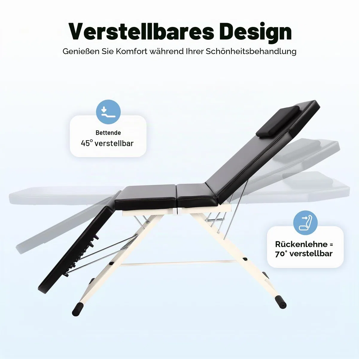3-Zonen Klappbare Massageliege, Verstellbar Tragbare Kosmetikstuhl mit PU Polster, Beauty Liege Massagetisch, Mobile Kosmetikliege Therapieliege für Spa Salon Heimgebrauch, bis 200KG