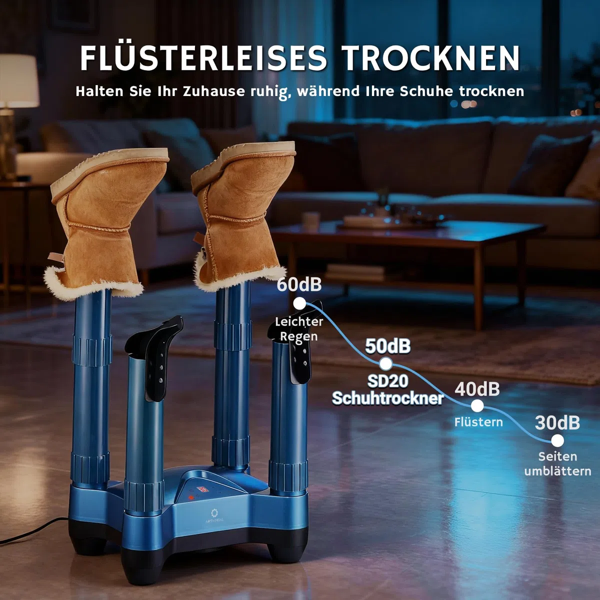 AIRTHEREAL SD20 Schuhtrockner & Schuhdeo – Elektrischer Schuhtrockner mit Ozon-Desinfektion, Heizgebläse, Schnelltrocknung & einstellbarem Timer, geeignet für Arbeitsstiefel, Skistiefel & Sneaker