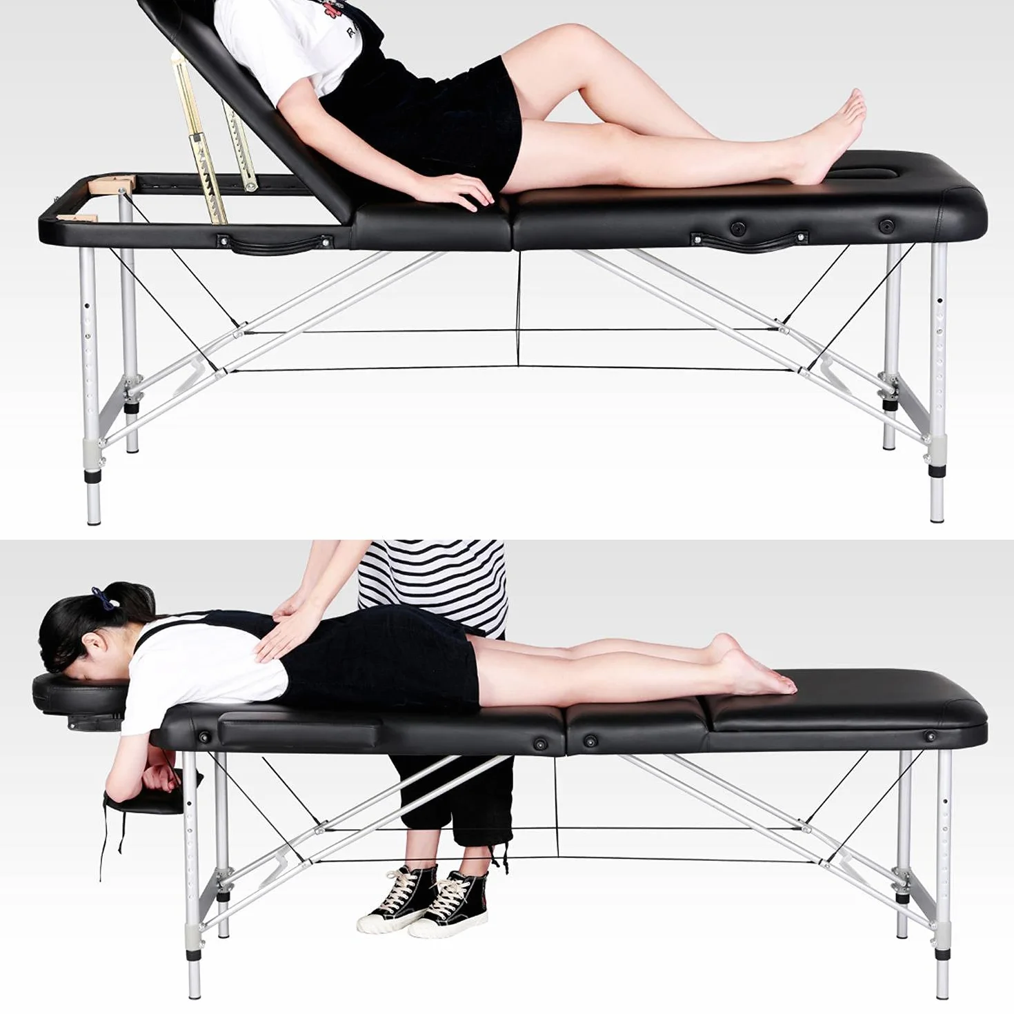 Yaheetech Mobile Massageliege 3 Zonen Massagebett Massagetisch 70cm Breit Höhenverstellbar Therapieliege Aluminium-Füßen mit Kopfstütze und Tragetasche bis 250kg belastbar