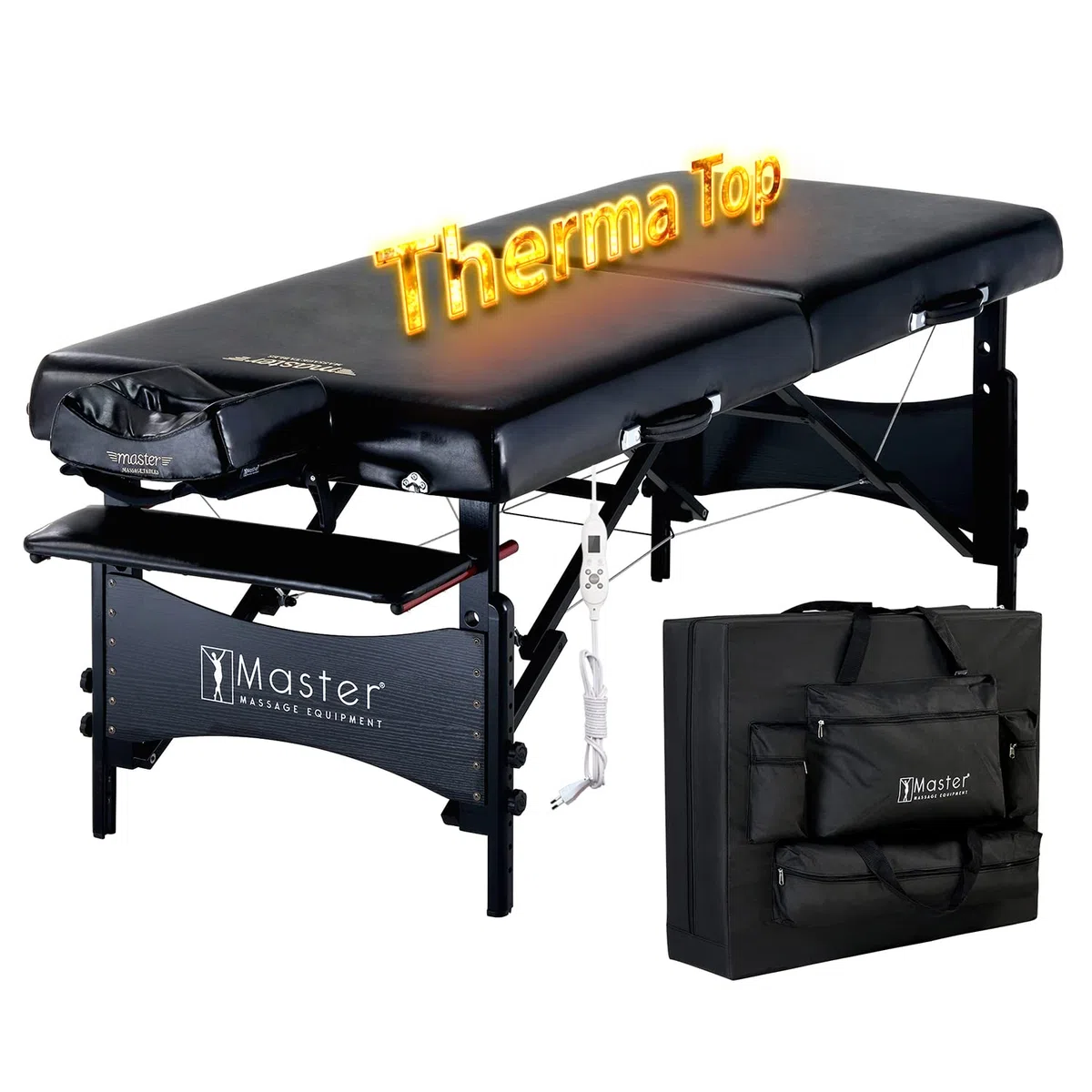 Master Massage 76cm Galaxy Mobil Massageliege ThermaTop Integriertes Heizsystem Klappbar Massagebett Massagebank Kosmetikliege Portable Beauty Bed Holzbeine Tragetasche Paket, Schwarz