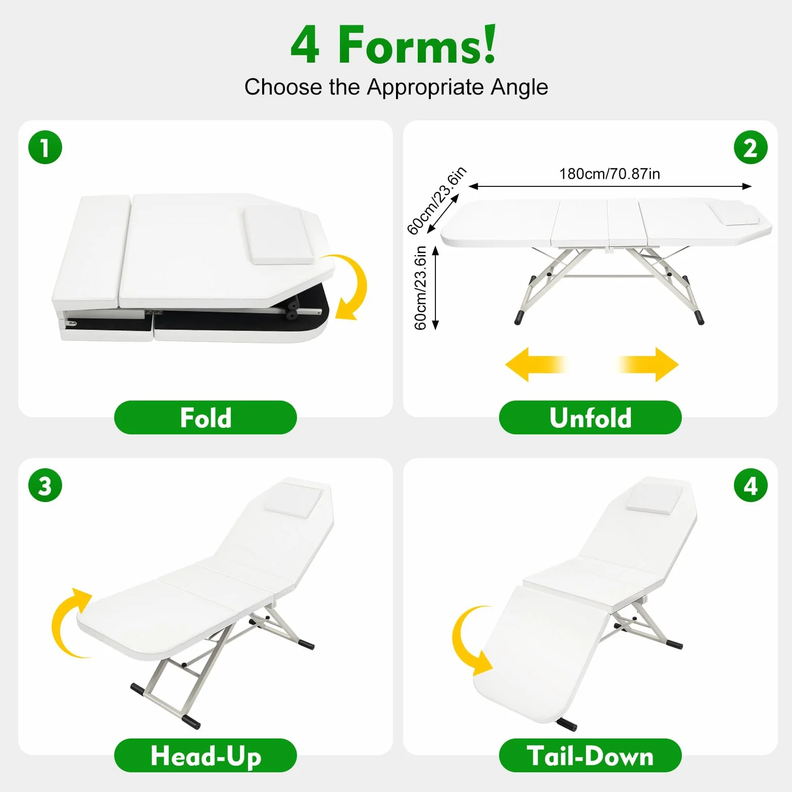 Mit 3 Zonen Klappbar Therapieliege Kosmetikstuhl Massageliege Massagebank Kosmetikliege Faltbarer Massagestuhl Bett PVC Salon SchöNheit Couch Tragbare Tattoo Spa Gesichtsbett Beauty (Weiß)