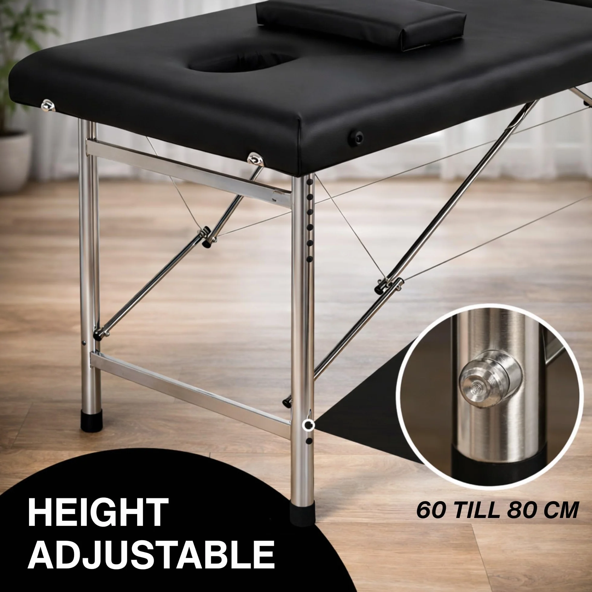 Massageliege klappbar Maya – Profi Kosmetikliege & Massagebank, 2-Zonen Leichtbau Aluminium, Ergonomisch & Tragbar, Kunstleder-Bezug, Schwarz