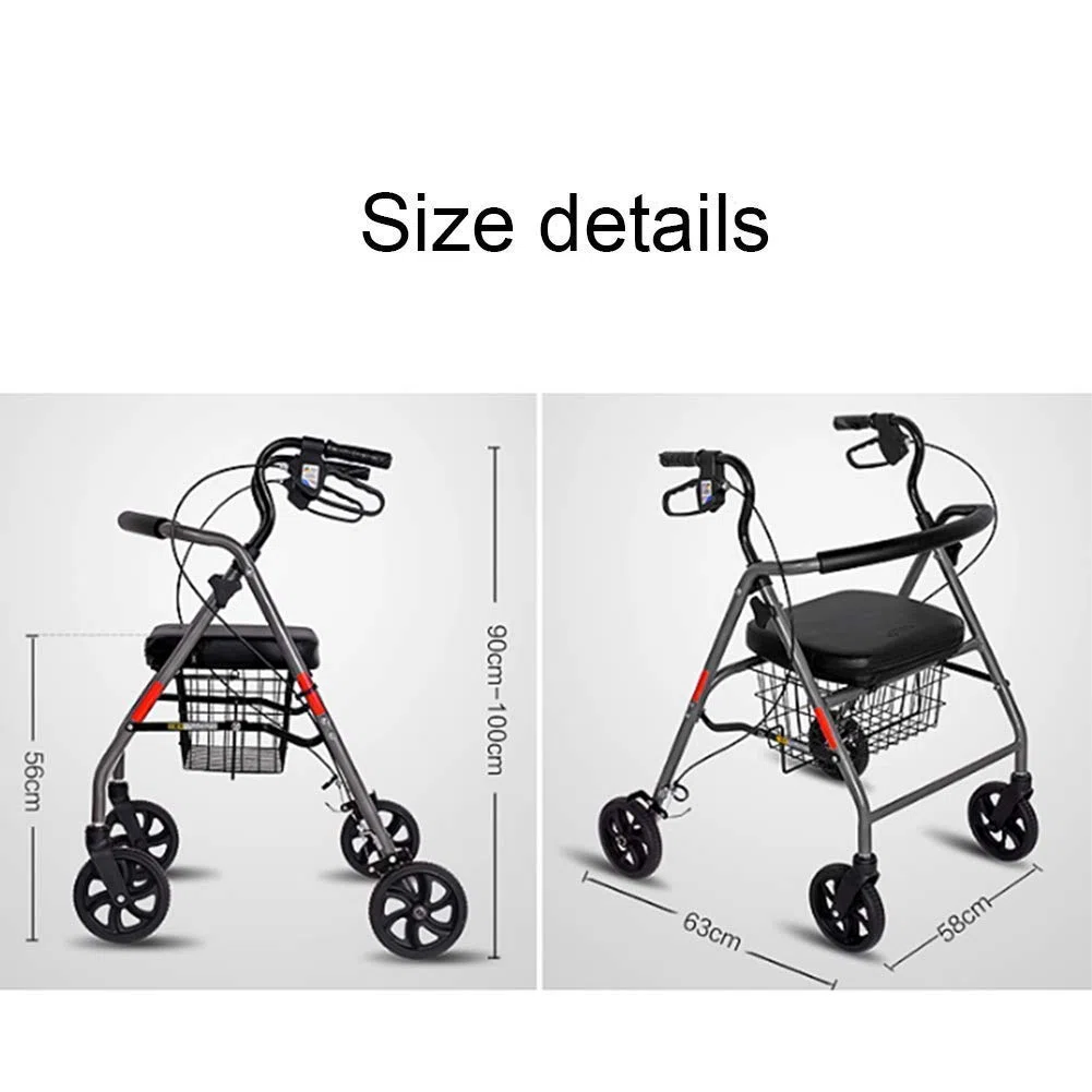 Gehhilfe, Rollator, zusammenklappbarer Vierrad-Gehwagen mit gepolstertem Sitz, feststellbaren Bremsen, ergonomischen Griffen, Einkaufskorb, eingeschränkter Mobilitätshilfe „It's so Kind of You“