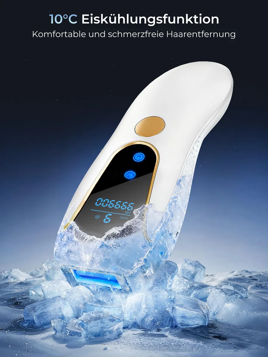 IPL Geräte Haarentfernung Laser, Schmerzfreie Haarentfernungsgerät mit Eiskühlsystem, 3 Funktionen, 9 Stufen, 600NM Rotlicht, Haarentferner zu Hause für Frauen Männer Achseln Bikini Beine Körper, Weiß