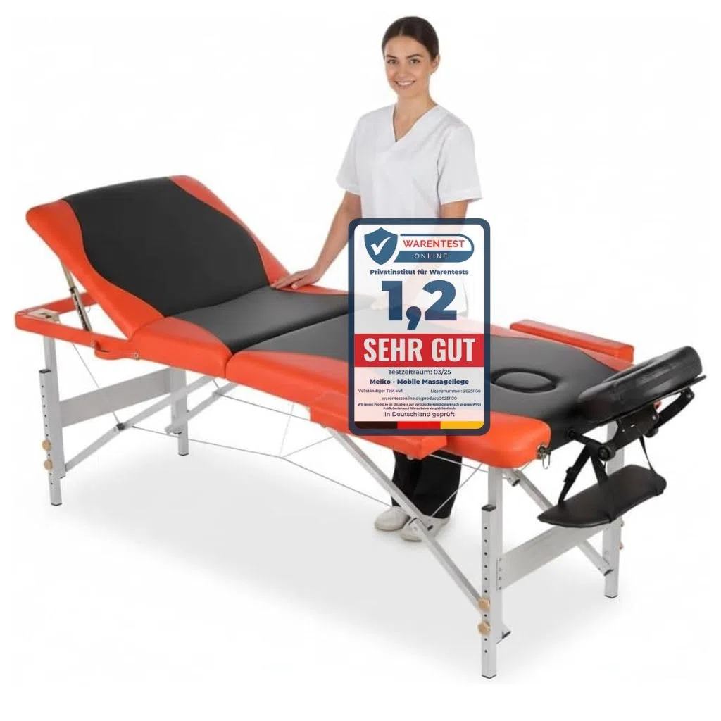 Melko Mobile Massageliege klappbar höhenverstellbar Therapieliege Massagetisch Massagebank Massagebett Schwarz/Orange