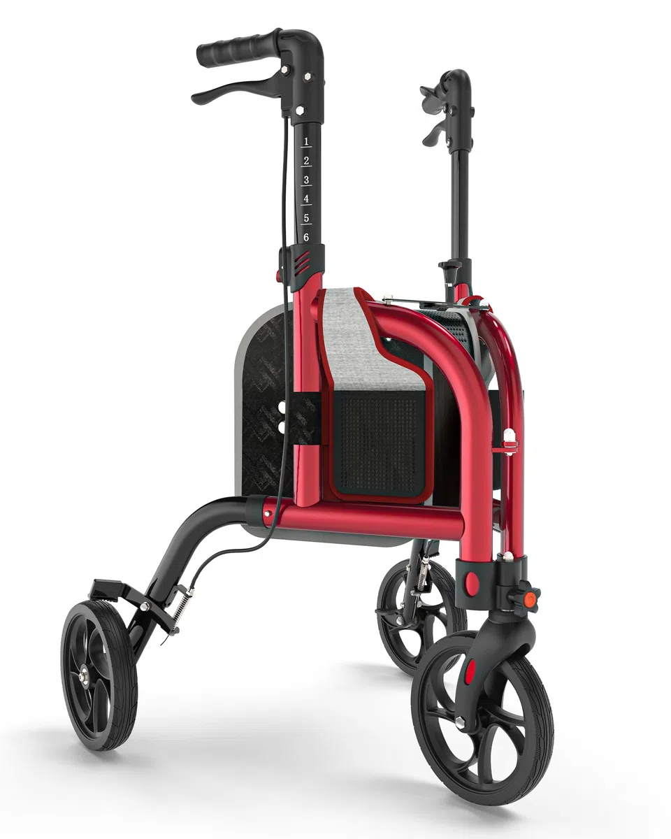 3 Rädern Leichter Schmal Rollatoren für Senioren, Tragkraft 158kg | Schmaler, zusammenklappbarer Rollator mit Rädern, höhenverstellbarer Rollator für ältere Menschen, Aluminiumlegierung