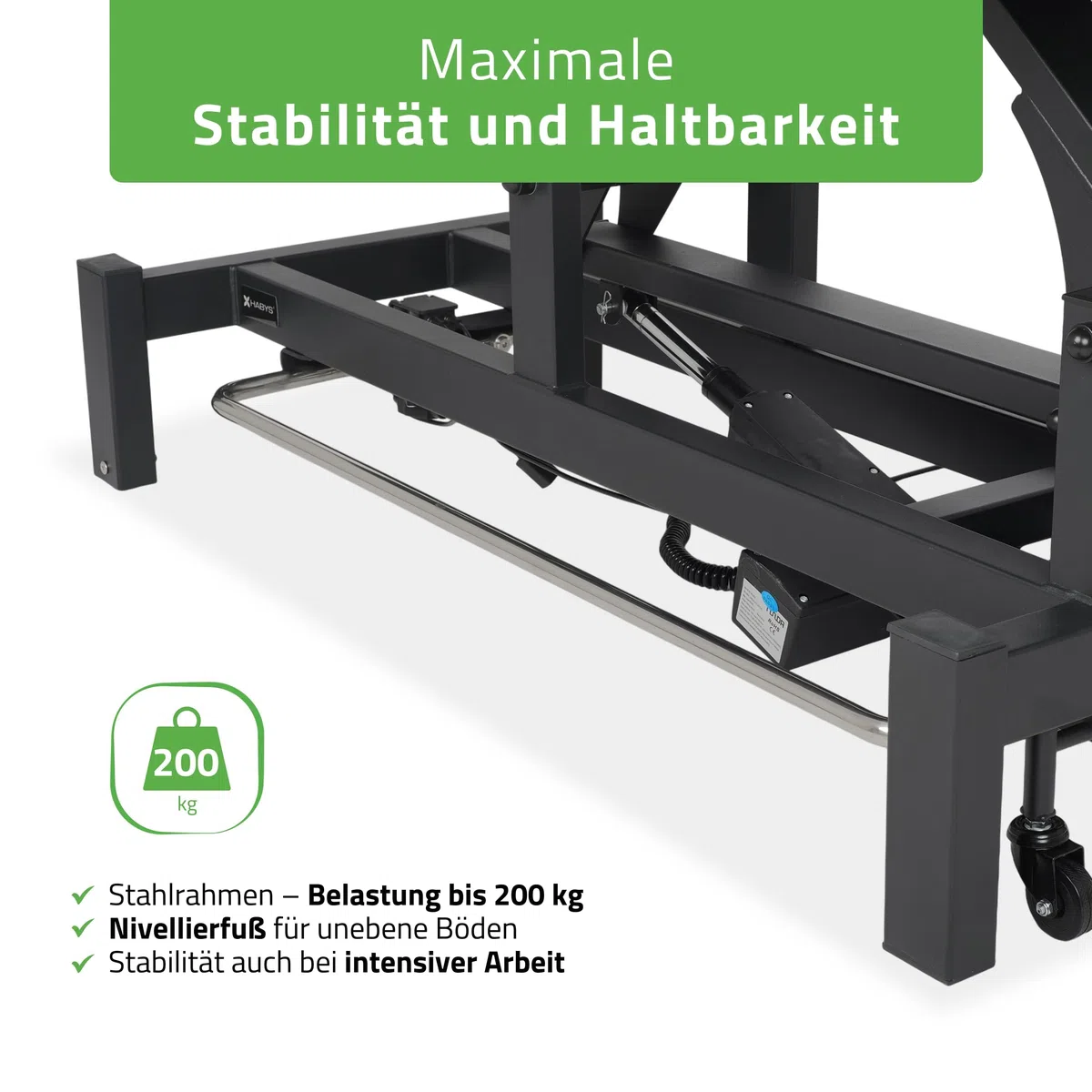 HABYS Massageliege Elektrisch mit 4-Segmente, 192x68cm, Grau, Fortis 4Ergo | mit Steuerrahmen, Kosmetikliege Elektrisch bis zu 200 kg, Massagebank für Therapieliege mit Fernbedienung, ERGO-Kissen