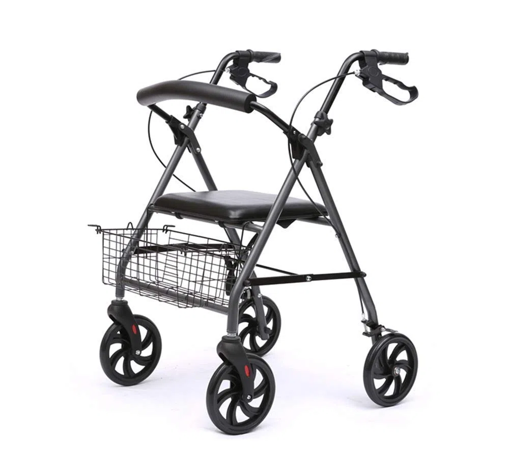 FHISD Gehhilfe für ältere Menschen, Aluminium-Rollator mit vier Rädern und gepolstertem Sitz, Einkaufskorb, feststellbare Bremsen, ergonomische Griffe, leichter zusammenklappbarer Rollator Interesting