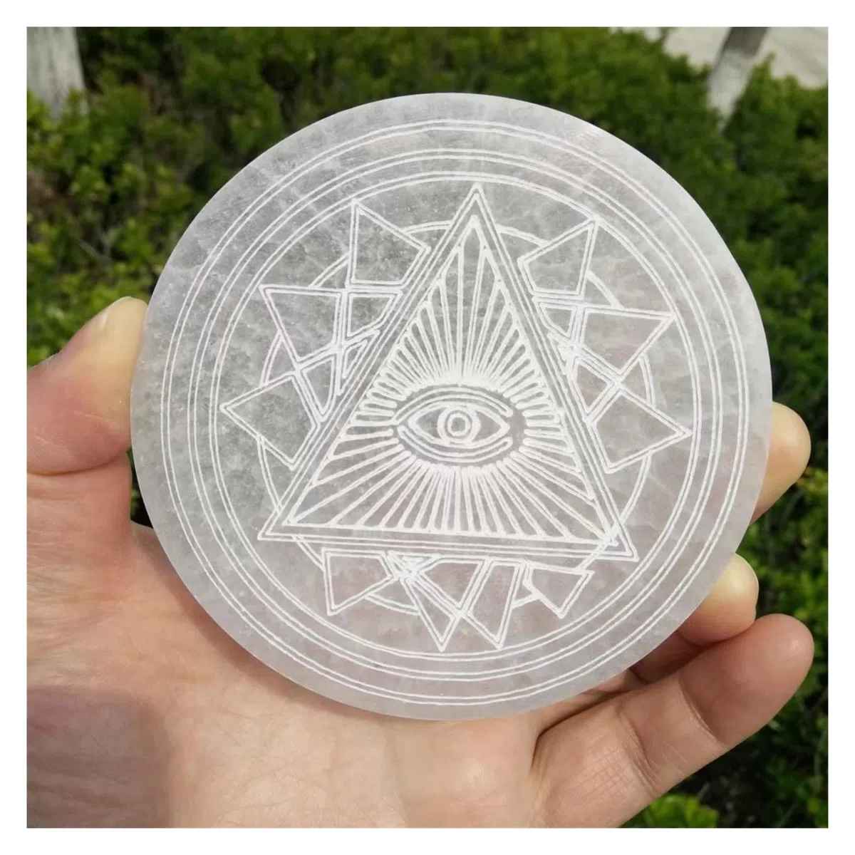 Natürliche transparente Kristalle, Selenit-Gipskarton-Untersetzer, Symbole, böse Augen, Hexendekor, Dr. Stone, Weissagung, Pendel-Ornamente Voller Textur