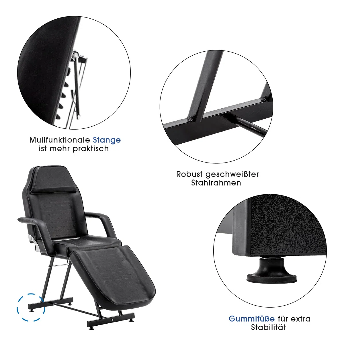 BarberPub Kosmetikliege Therapieliege Massageliege Tattooliege Kosmetikstuhl Schönheitsausrüstung 0015BK (Schwarz)