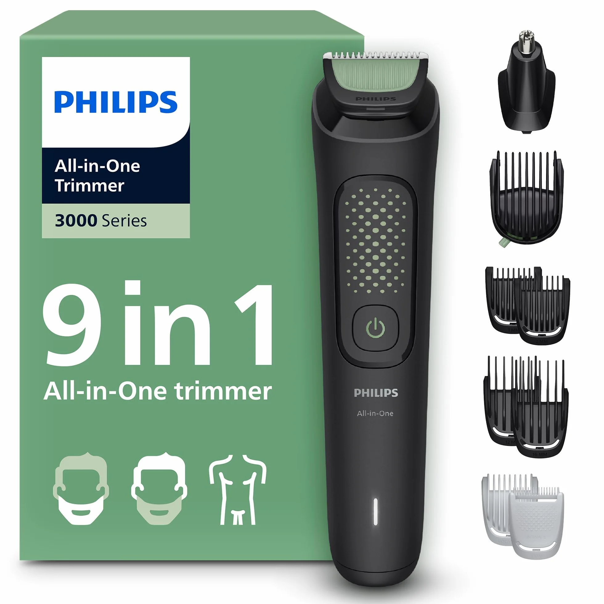 Philips Multigroom 3000er-Serie All-in-One 9-teiliger Trimmer: Rasierer und Haarschneider für Gesicht, Kopf und Körper, selbstschärfende hautfreundliche Klingen, zwölf Längeneinstellungen, MG3946/15