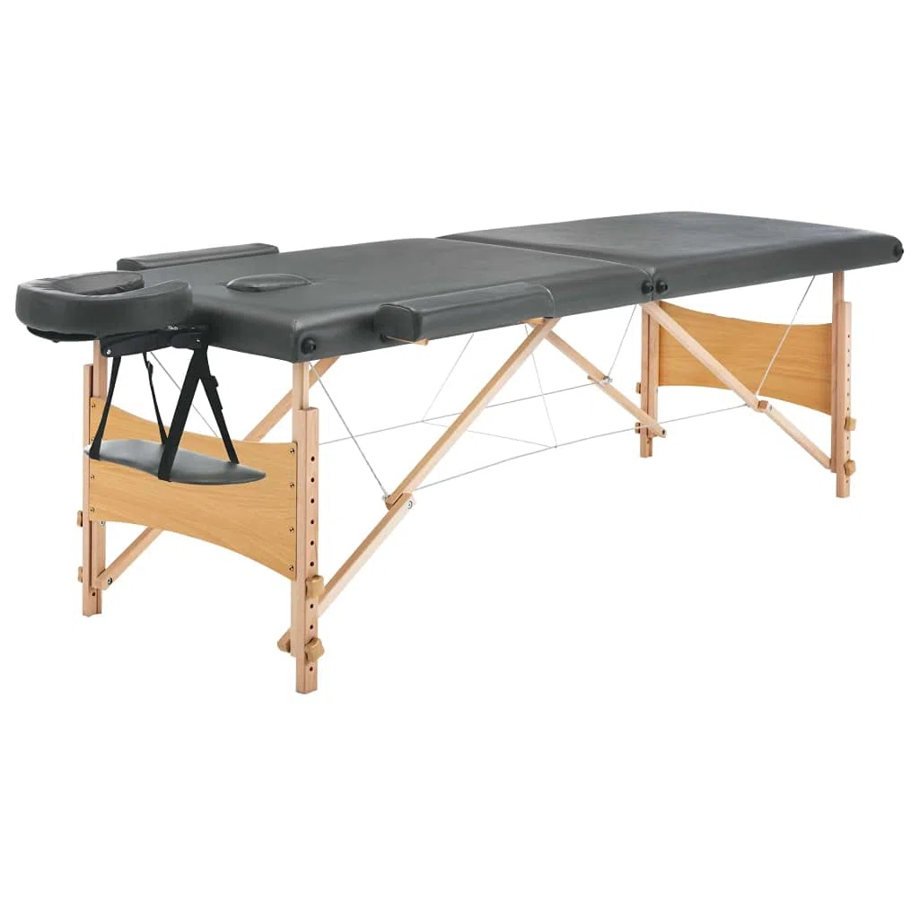 Massagetisch klappbar 2 Zonen, Tragbare Massageliege mit Holzrahmen, Höhenverstellbare Kosmetikliege mit Tragetasche, Anthrazit 186x68 cm