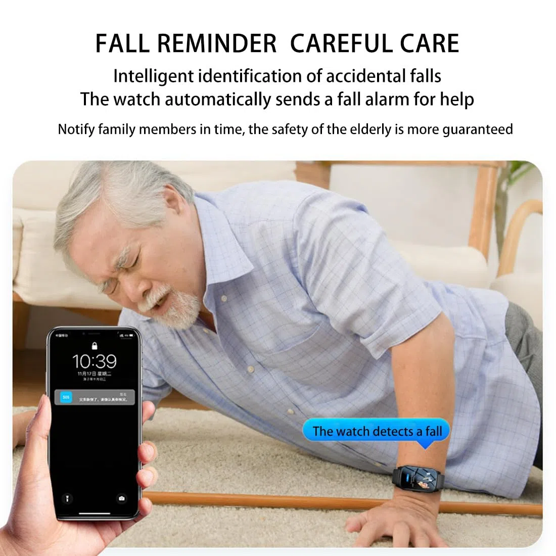 Notrufuhren Für Senioren GPS Intelligentes Armband Senioren SOS Notruf Armband, Notfallknopf Für Senioren, GPS Tracker Smartwatch Mit Sturzerkennung，Geeignet Für Ältere Menschen