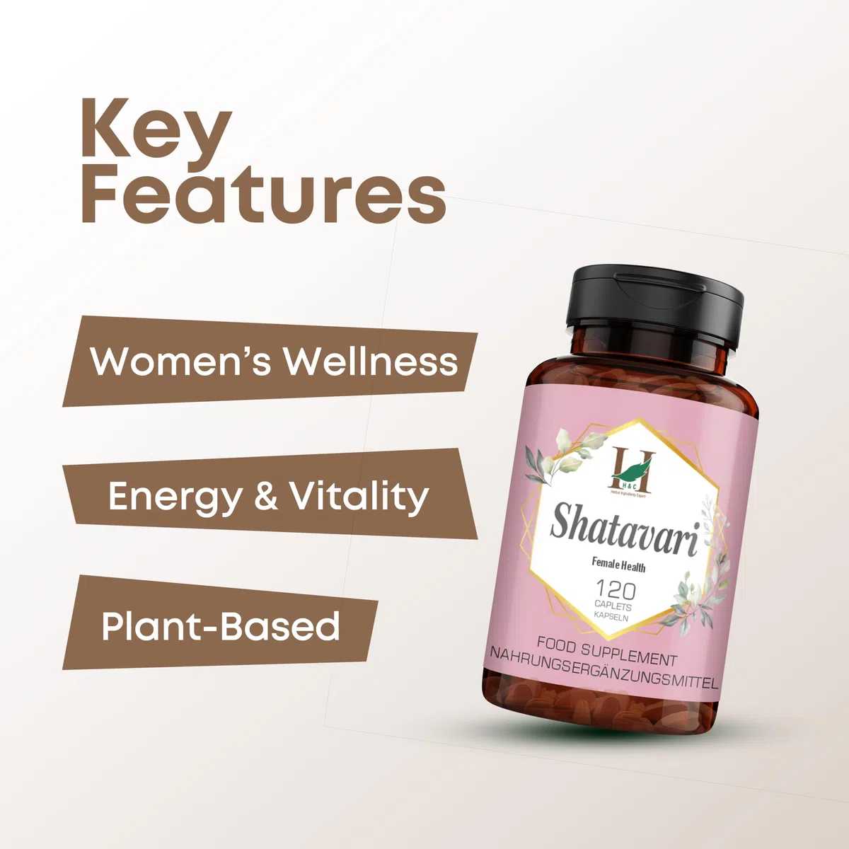 H&C Shatavari Kapseln/Tabletten (Asparagus Racemosus) – 750 mg, 120 Kapseln | Nahrungsergänzungsmittel für Frauen