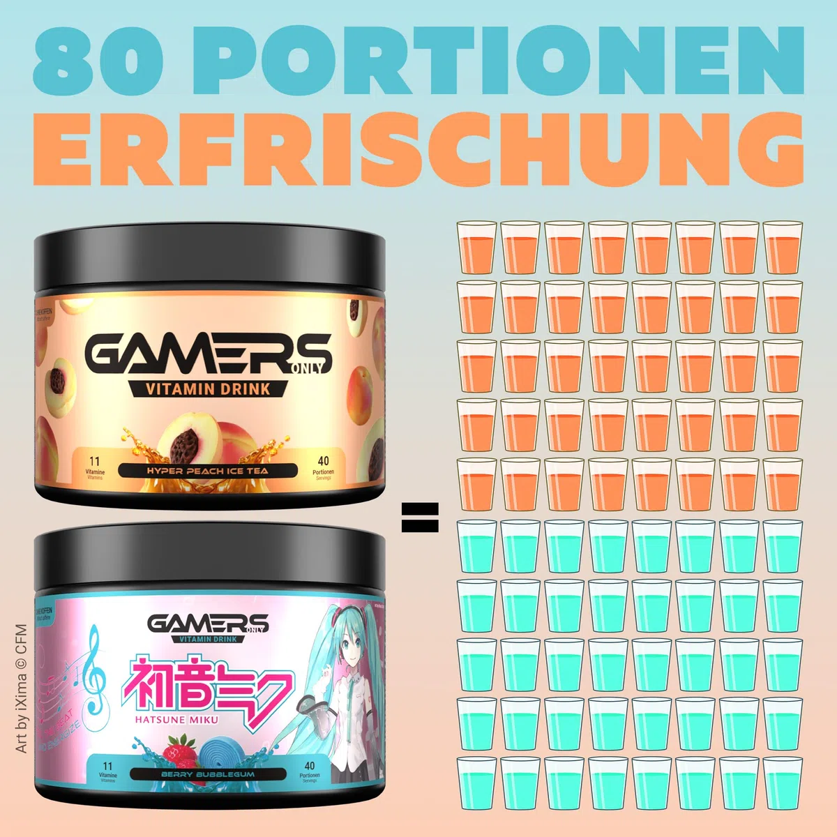 Gamers Only Vitamin Pulver Set [Zero Zucker] inkl. Shaker | Summer Strawberry Lime & Ruby Red Raspberry | 12 Vitamine & Aminosäuren | Vitamin B6, B12 & (Bubblegum & Pfirsich)