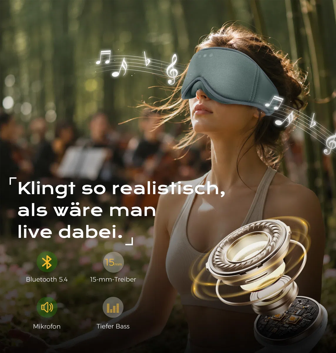 MUSICOZY Schlafmaske mit kopfhörer | 100% Schatten 3D Schlafkopfhörer schlafmaske Bluetooth Weich Augenmaske aus Bio-Bambus-Baumwolle für Reisen,erholsamen| Bluetooth 5.4 Schlaf Kopfhörer