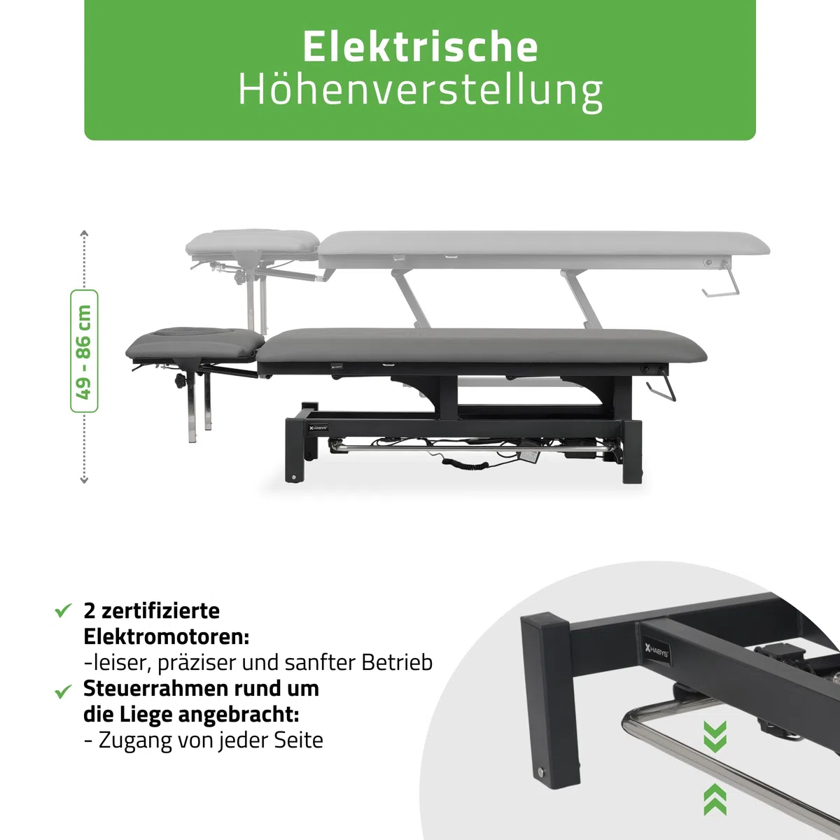 HABYS Massageliege Elektrisch mit 4-Segmente, 192x68cm, Grau, Fortis 4Ergo | mit Steuerrahmen, Kosmetikliege Elektrisch bis zu 200 kg, Massagebank für Therapieliege mit Fernbedienung, ERGO-Kissen