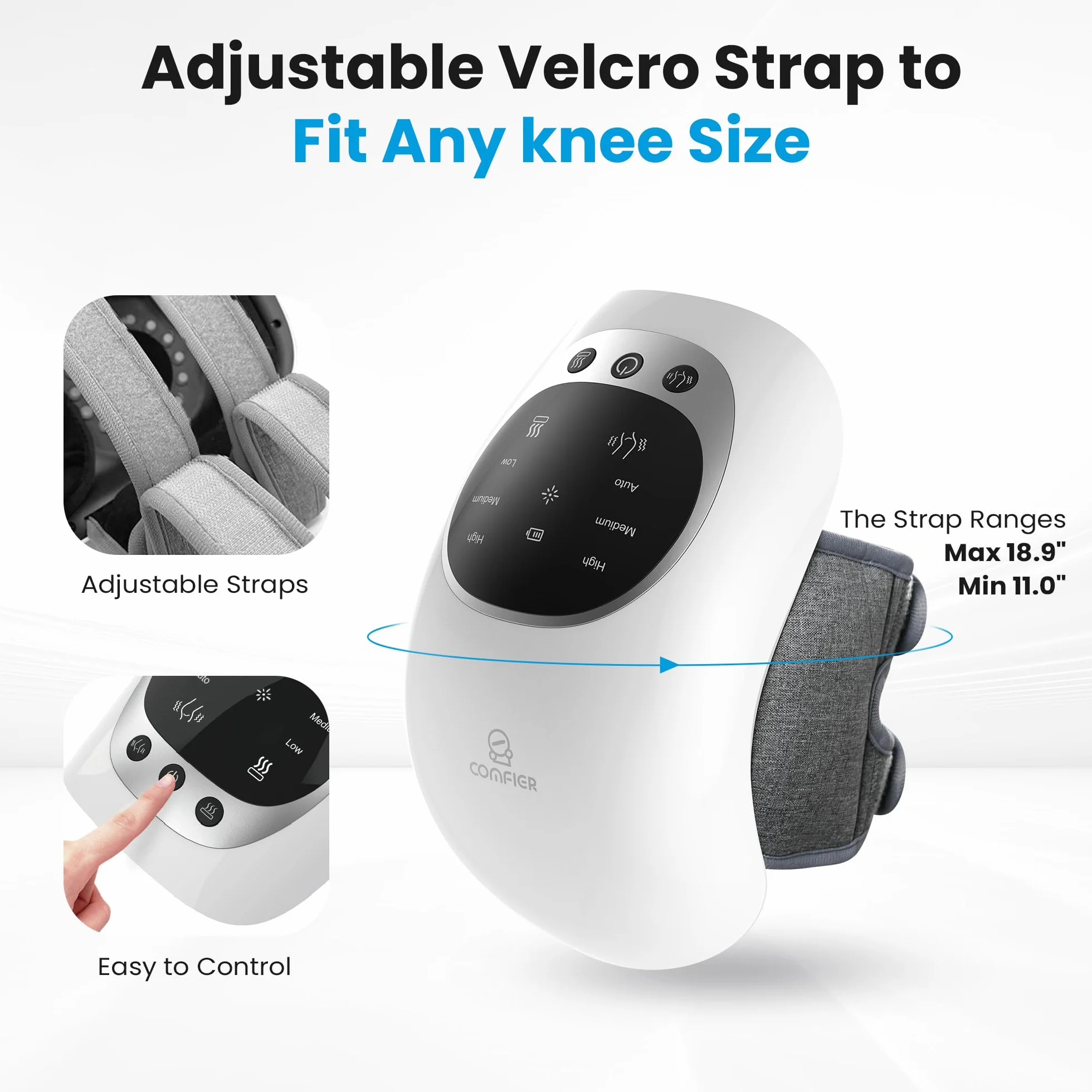 COMFIER Knie Massagegerät, kabelloses kniemassagegerät mit 3 einstellbaren Temperaturen, Rotlicht Knie Massagegerät mit LCD-Display, Wärme- und Vibrationsmassage
