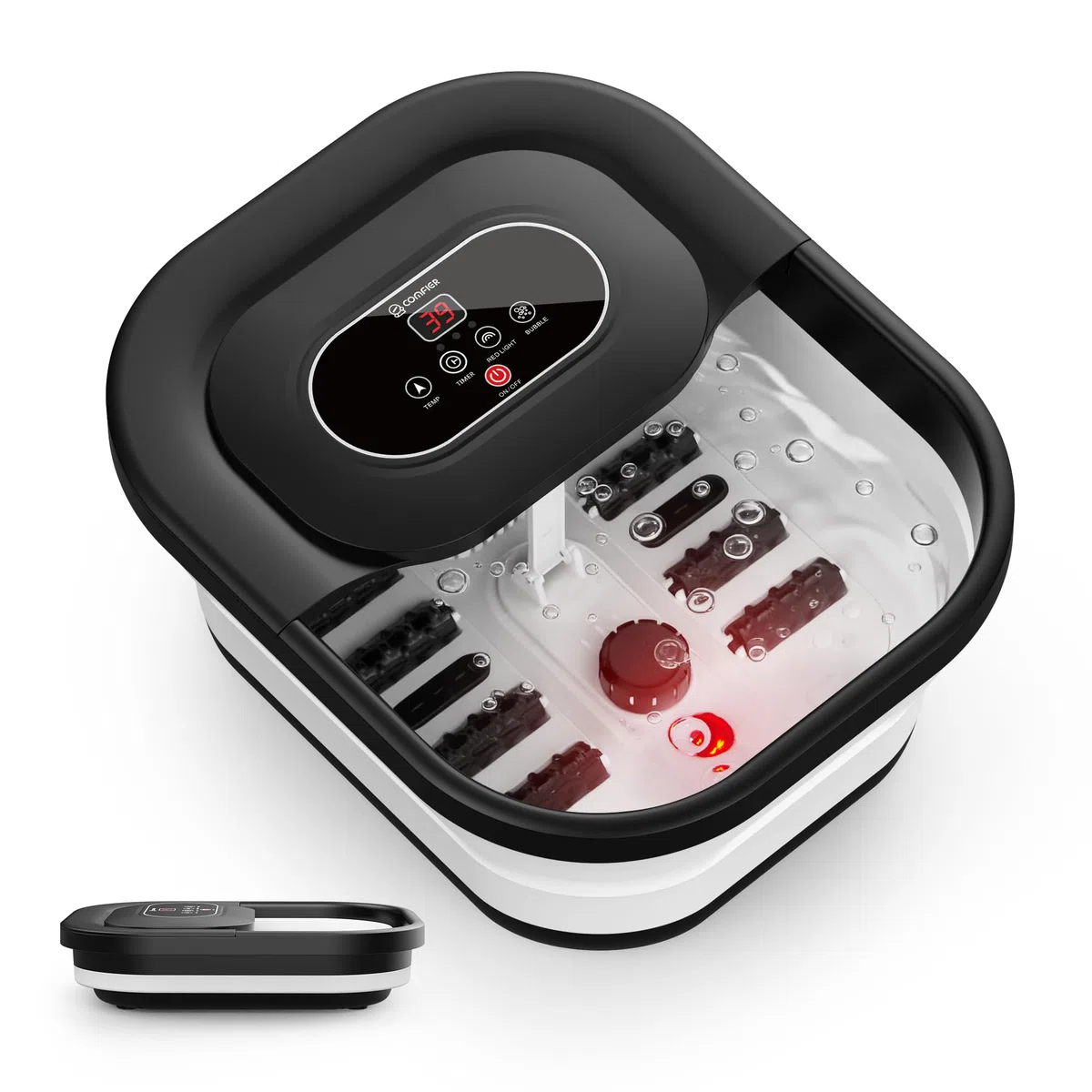 COMFIER Fußbad Massagegerät mit Heizung,Faltbare Elektrische Fussbad,Fußbadewanne mit Wärme und Blasen,35℃-48℃ Temperaturregelung,Massage-Rollen,Bimsstein, Vibration,Timer,Geschenke für Frauen Männer