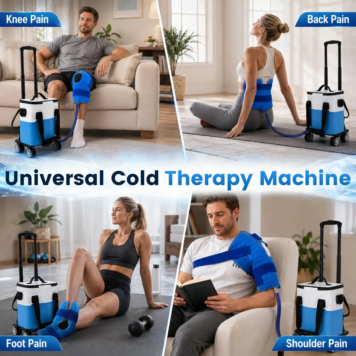 Kältetherapie Maschine 19L/20QT Eismaschine, Kühlmanschette Kniemit Verstellbarer Teleskopstange & Rollen, 5-Stufen Durchfluss & 2 Timer-Modi, für Post-OP Schmerzlinderung, Schulter Rücken
