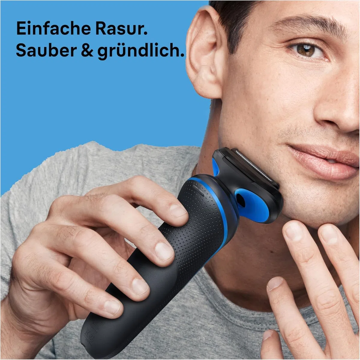 Braun Rasierer Herren Elektrisch Series 5, 51-B1000s, Blau - Kabelloser Elektrorasierer, Barttrimmer mit 50 Min. Akku, Wasserdicht, Made in Germany, Inkl. 1 Aufsatz