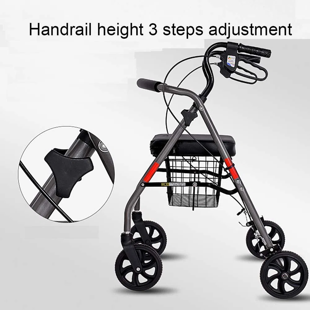 Gehhilfen für Senioren, Rollator, zusammenklappbarer Rollator mit Vier Rädern, gepolsterter Sitz, feststellbare Bremsen, ergonomische Griffe, Einkaufskorb, eingeschränkte Mobilitätshilfe,