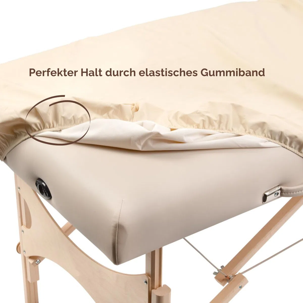 WellTouch Ölresistenter PU-Bezug L extralang | Spannbezug für Kosmetik-, Behandlungs- & Massageliege | Öl- & wasserabweisendes Spannlaken | Maschinenwaschbarer Liegenbezug | creme-farben