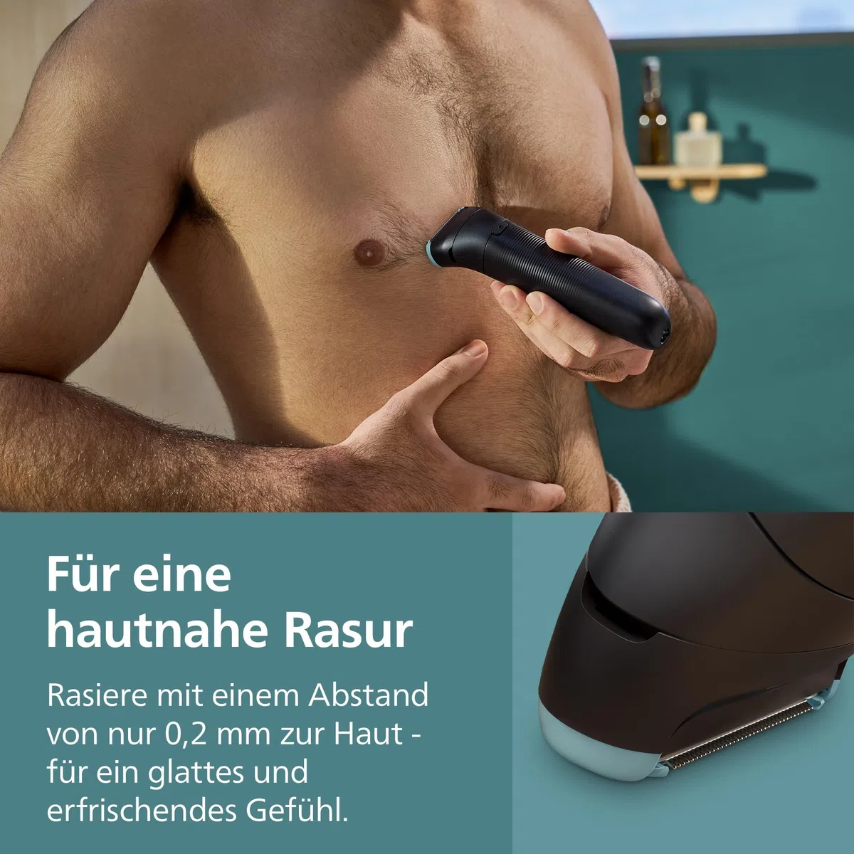 Philips Bodygroom 5000 für Herren – mit Dreifachschutz-Rasiersystem, elektrisch trimmen und rasieren im Intimbereich, klappbarer Rückenaufsatz, 100% duschfest, 100 Min. Laufzeit, Modell BG5480/15