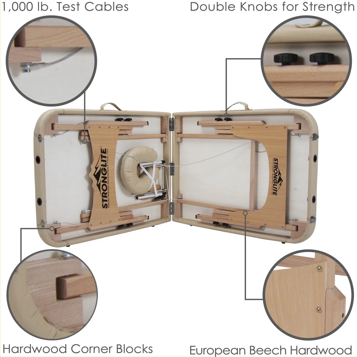 STRONGLITE Massageliege Olympia - Mobiler, Tragbarer Massagetisch inkl. Tasche, Verstellbarer Kopfstütze, Gesichtskissen & Knierolle (70x185cm)