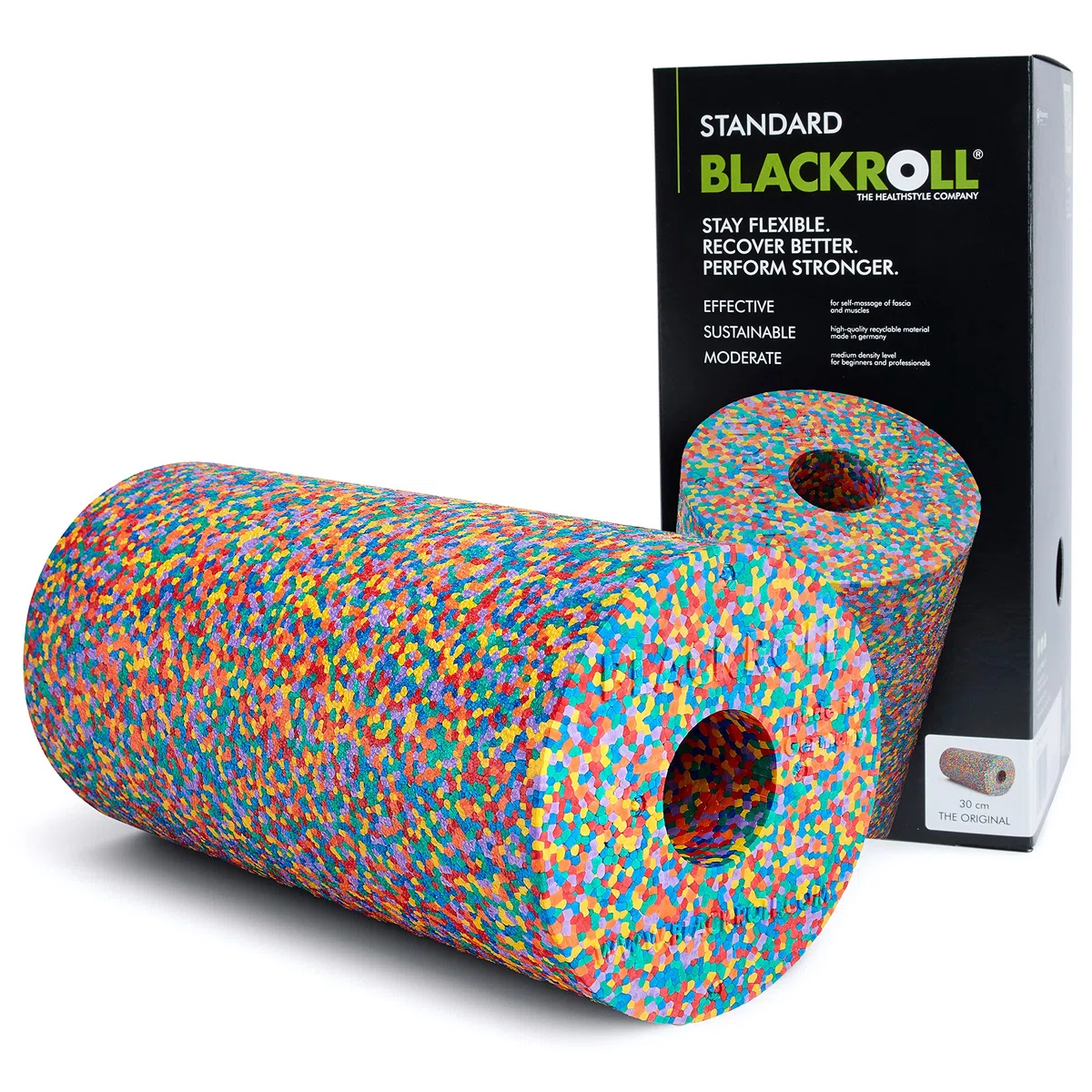 BLACKROLL® STANDARD - Originale Faszienrolle (30 x 15 cm), Fitness-Rolle zur Selbstmassage von Rücken und Beine, effektive Massagerolle für funktionales Training, mittlere Härte, Made in Germany