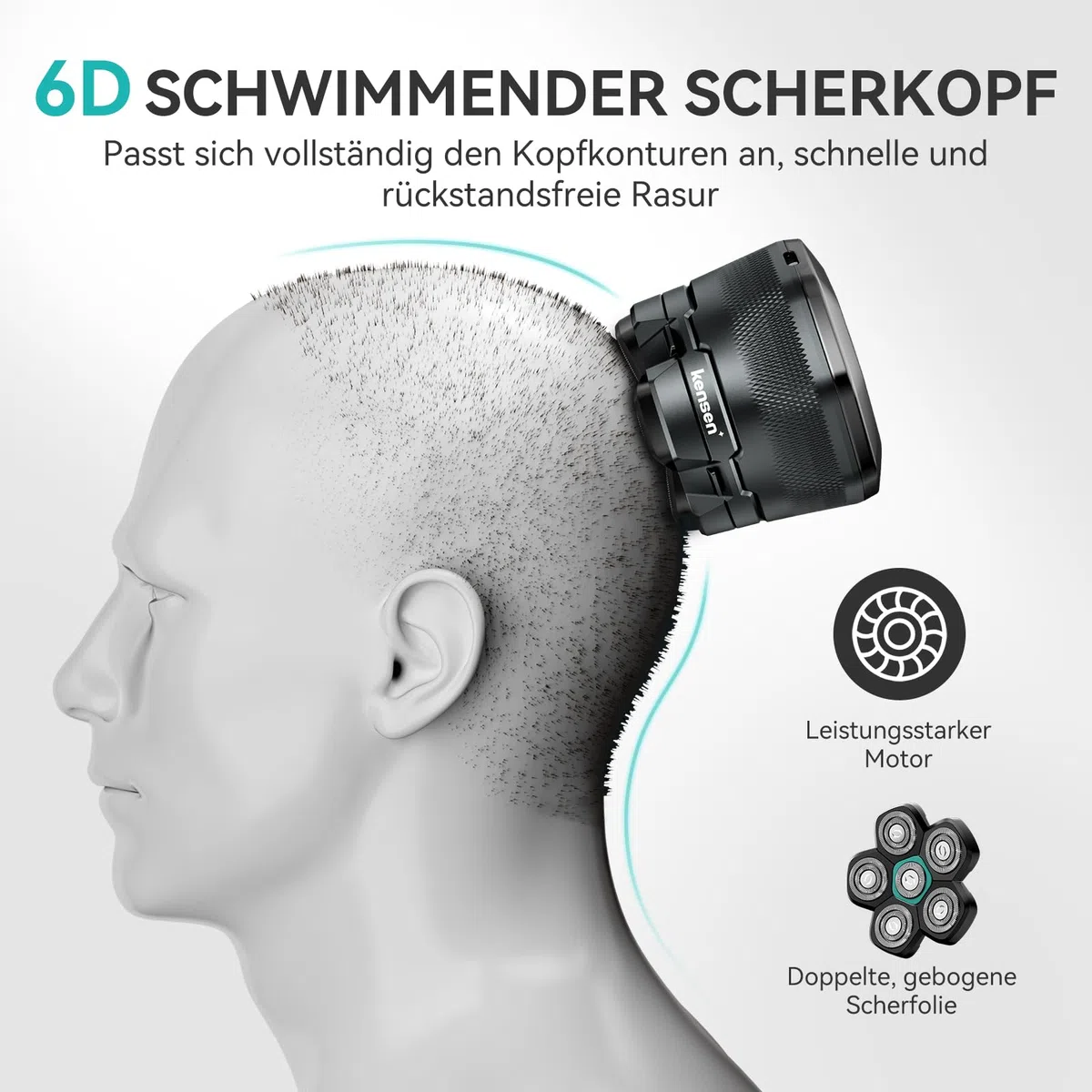 Glatzen Rasierer Herren, kensen Kopfrasierer Glatze Wasserdicht Kopf Rasierer Herren Wiederaufladbar Typ-c Head Shaver Men Magnetische Leicht zu Reinigen Akkulaufzeit 160 Mins