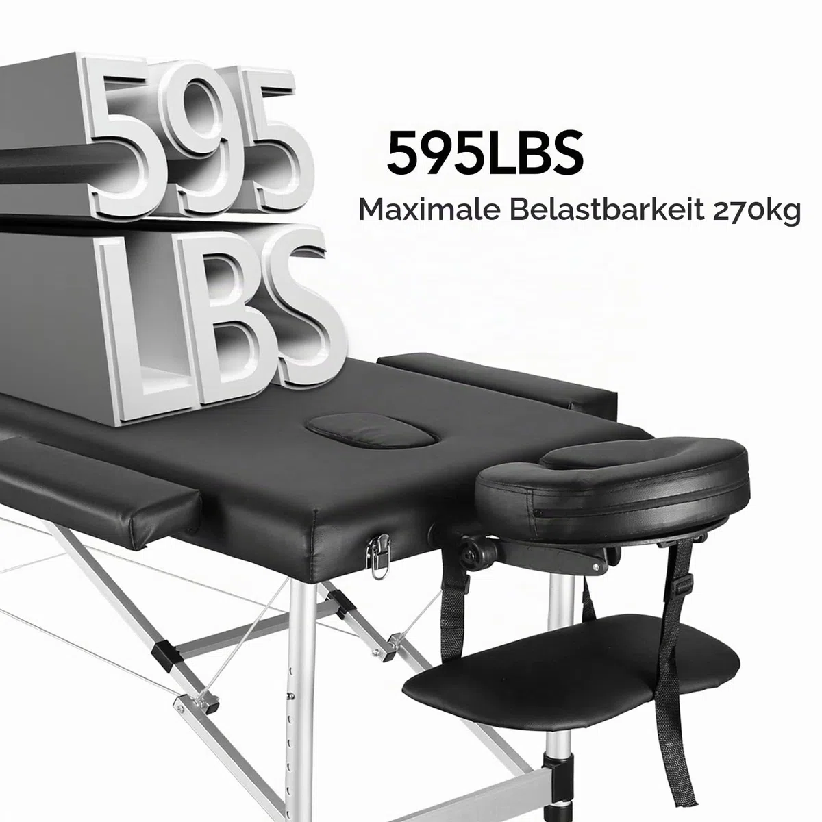 Careboda Mobile Massageliege Klappbar 3 Zone, Höhenverstellbare Massagebank Aluminium mit Kopfstütze & Armlehnen und Tragtasche, Massagetisch für Kosmetik, Spa, Salon, Tattoo
