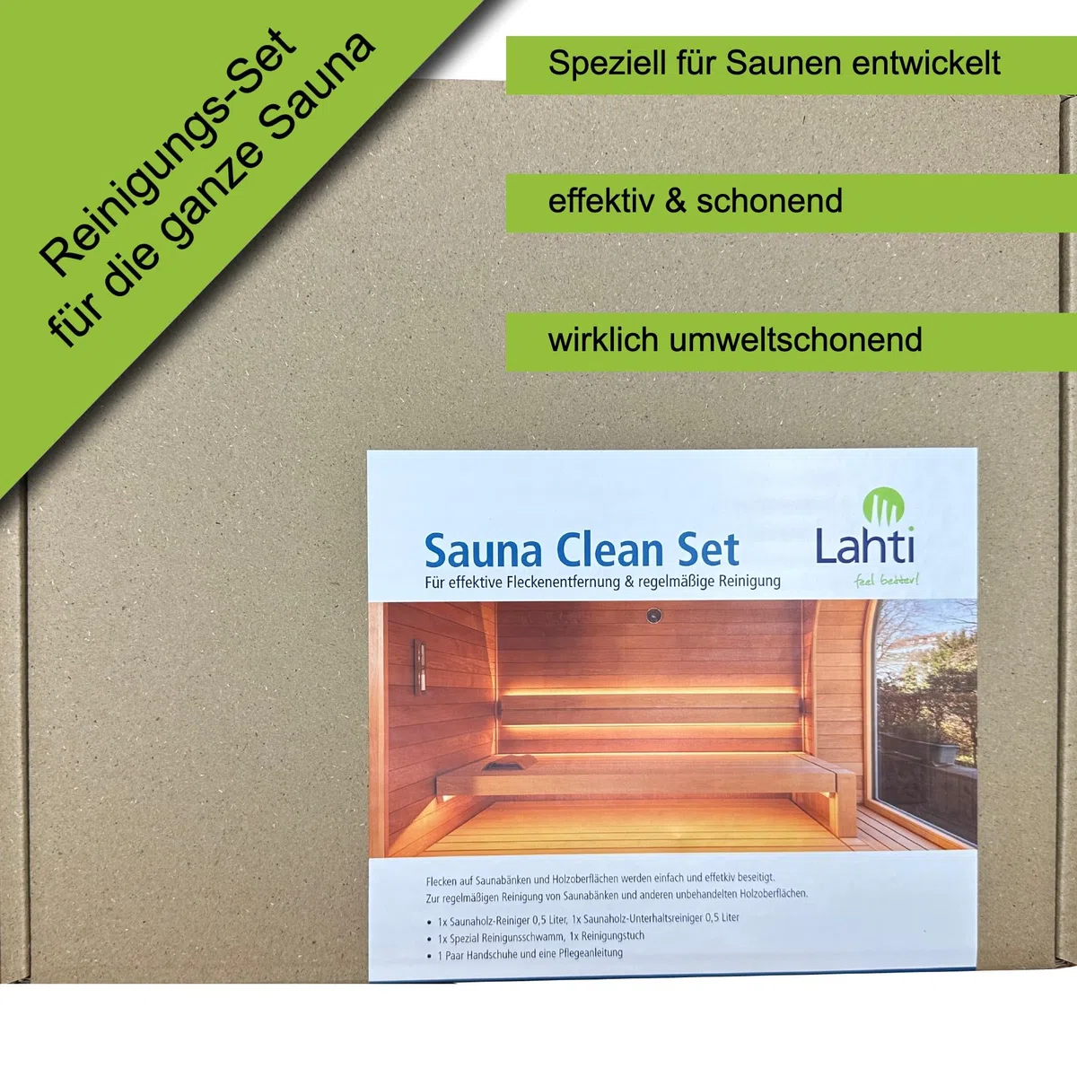 Lahti Sauna Clean Set – Premium Komplettlösung für Sauna-Reinigung | Effektiv für Saunaholz & Fliesen | Nachhaltig & Biologisch Abbaubar | Inkl. Zubehör