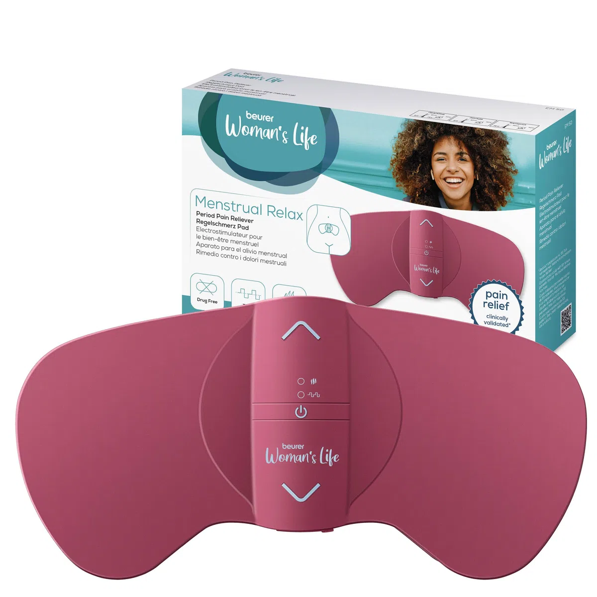Beurer EM 50 Menstrual Relax, Menstruationspad mit TENS und Wärme-Funktion, gegen Menstruationsschmerzen und Schmerzen aus Endometriose, klinisch validierte und natürliche Linderung, tragbar, Akku