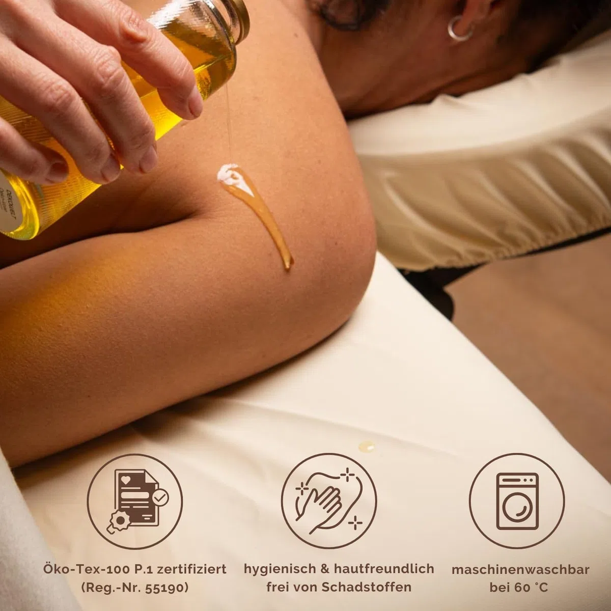 WellTouch Ölresistenter PU-Bezug L extralang | Spannbezug für Kosmetik-, Behandlungs- & Massageliege | Öl- & wasserabweisendes Spannlaken | Maschinenwaschbarer Liegenbezug | creme-farben
