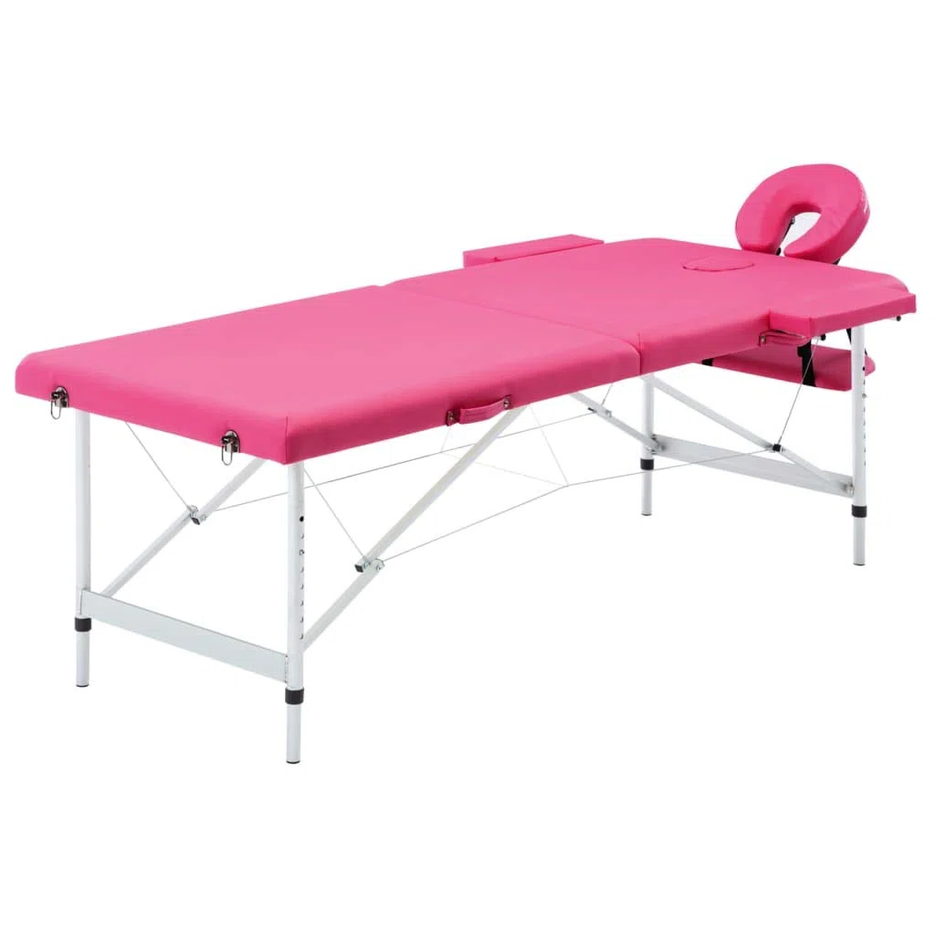 Massageliege klappbar 2-Zonen, Höhenverstellbarer Massagetisch mit Aluminiumgestell, Tragbare Kosmetikliege inkl. Tragetasche, Rosa