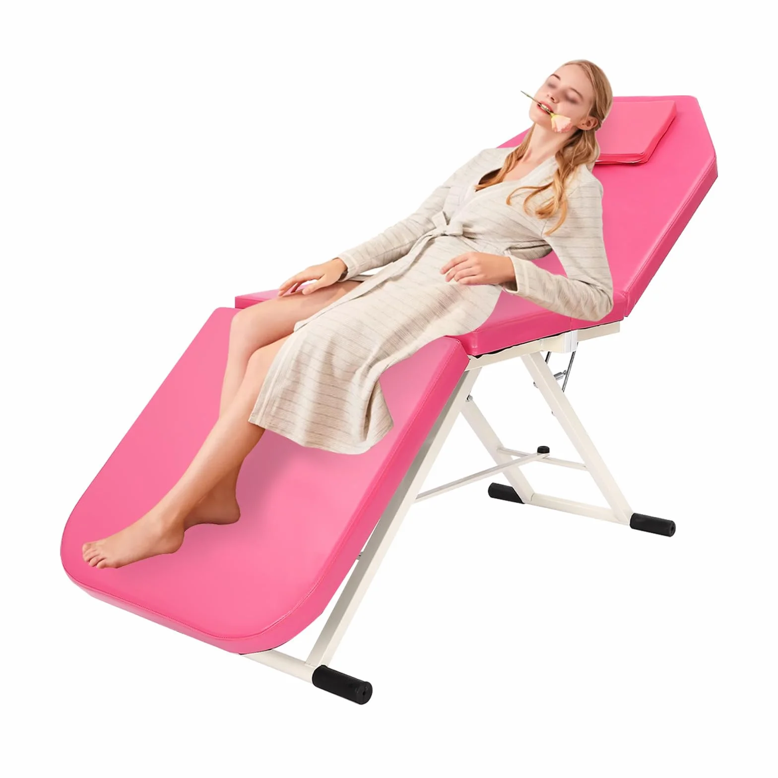 Kosmetikliege, 3 Zonen Wimpernliege, Mobile Klappbar Massageliege für Spa Salon Tattoo Schönheit, Tragfähigkeit 200-250 kg, Rosa
