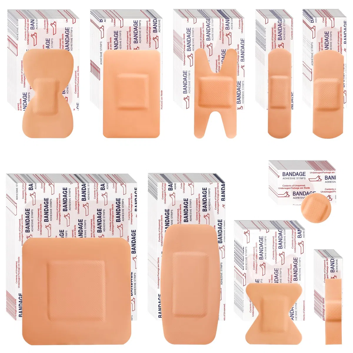 Bandagen, verschiedene Packungen, 800 Stück, sortiert, große selbstklebende Fingerspitze, wasserdicht, atmungsaktiv, für Erste Hilfe und Schutz von Wunden (10 Stile)