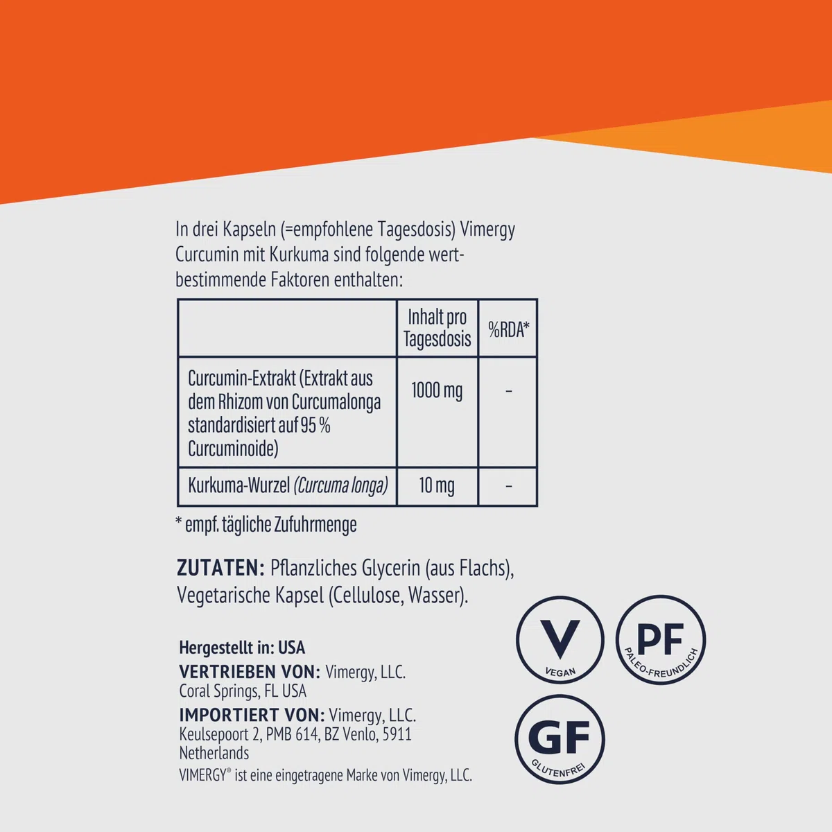 Vimergy Curcumin mit Gelbwurz Kapseln, 30 Einnahmen – Kräuter-Zusätze – Curcuma Kapsel Flüssiger Füllung – Vegane Curcumin & Kurkuma Kapseln – Gentechnik- und Glutenfrei (90 Stk.)