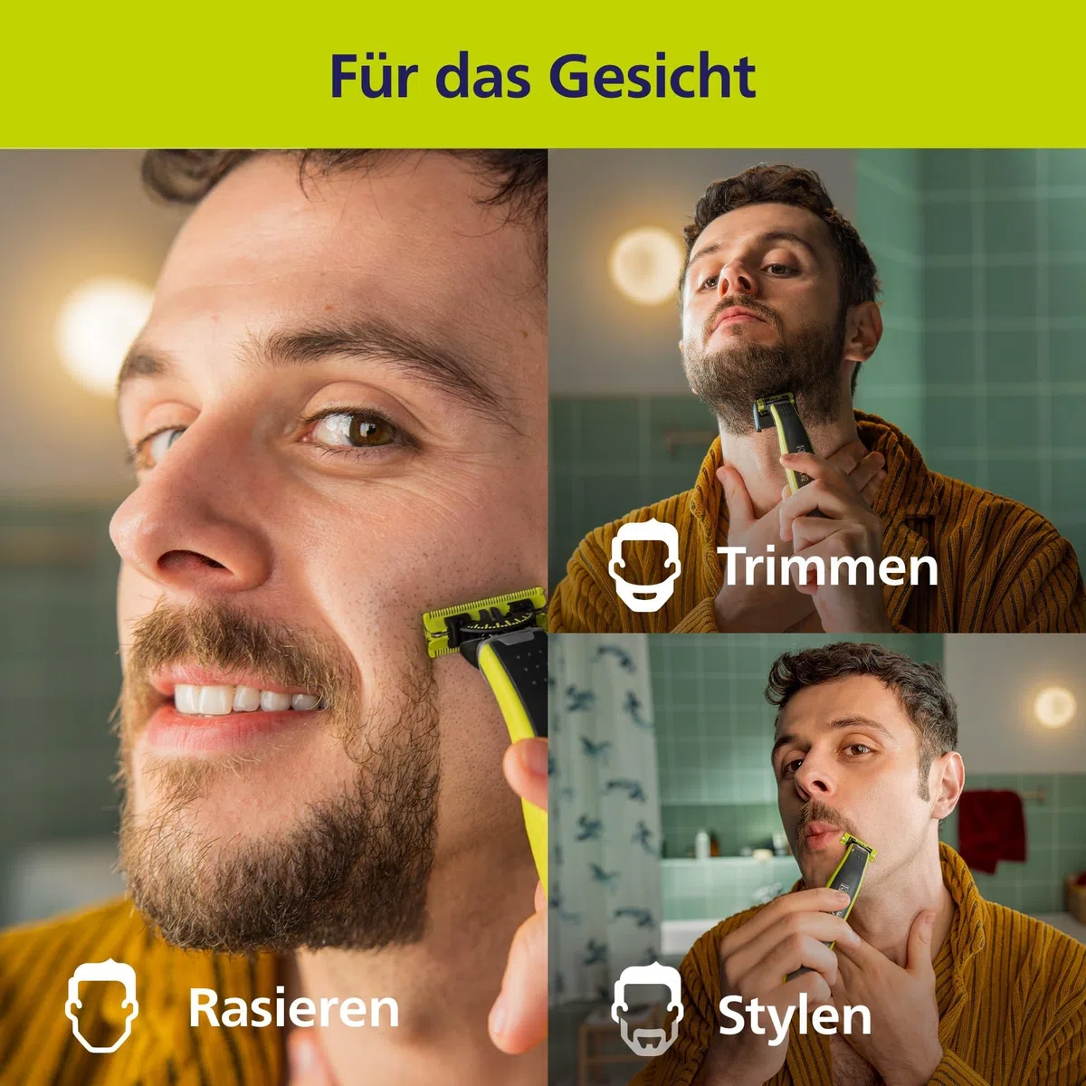 PHILIPS OneBlade 360 Face - elektrischer Rasierer & Trimmer, 2x 360 Klingen, verstellbarer 5-in-1-Trimmaufsatz, Nass- & Trockenrasur, Akku-USB, fürs Gesicht (QP2734/30)