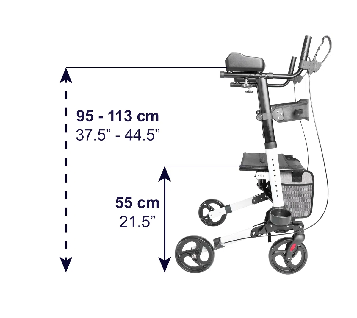 KMINA Arthritis Rollator mit Unterarmstützen, Outdoor Rollator Faltbar mit Sitz und Rückenlehne, Höhenverstellbare Gehhilfe für Senioren, Belastbar bis 136 kg, Korb